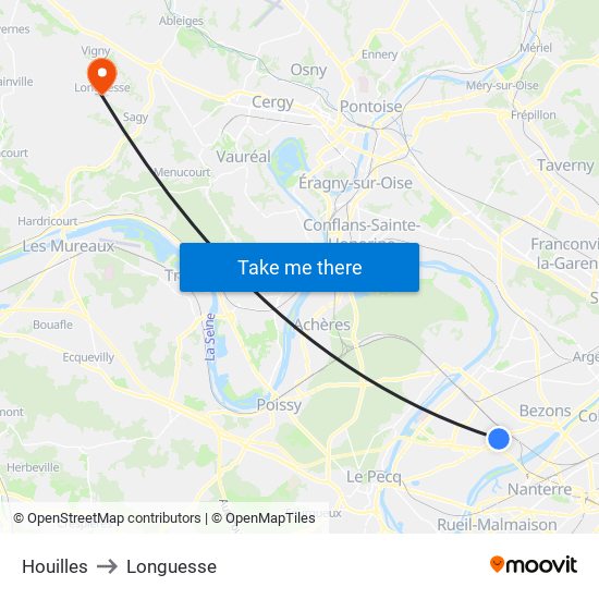 Houilles to Longuesse map