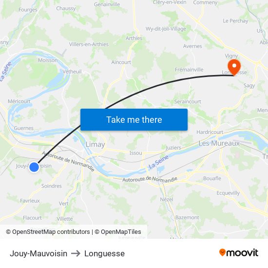 Jouy-Mauvoisin to Longuesse map
