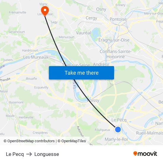 Le Pecq to Longuesse map