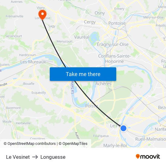 Le Vesinet to Longuesse map