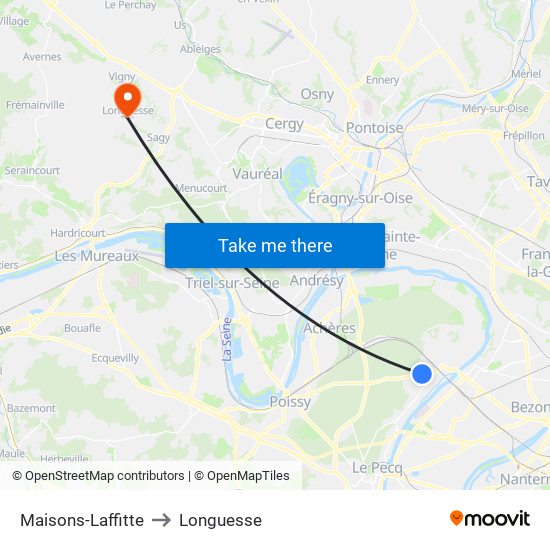 Maisons-Laffitte to Longuesse map