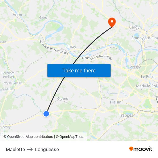 Maulette to Longuesse map