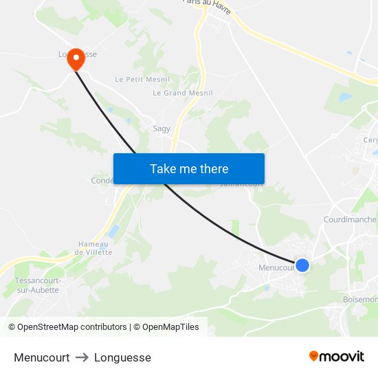 Menucourt to Longuesse map