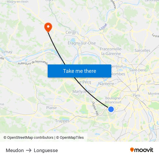 Meudon to Longuesse map
