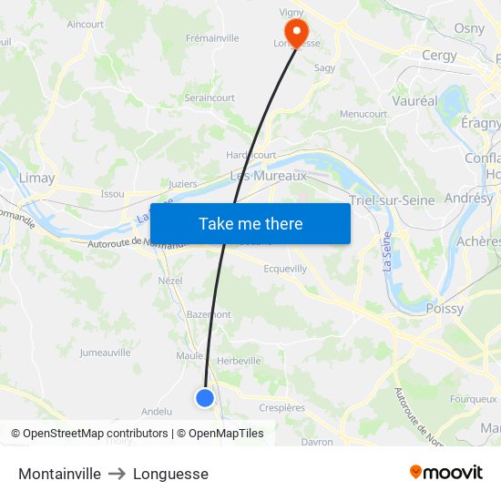 Montainville to Longuesse map