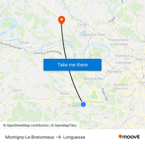 Montigny-Le-Bretonneux to Longuesse map