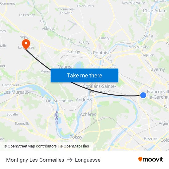 Montigny-Les-Cormeilles to Longuesse map