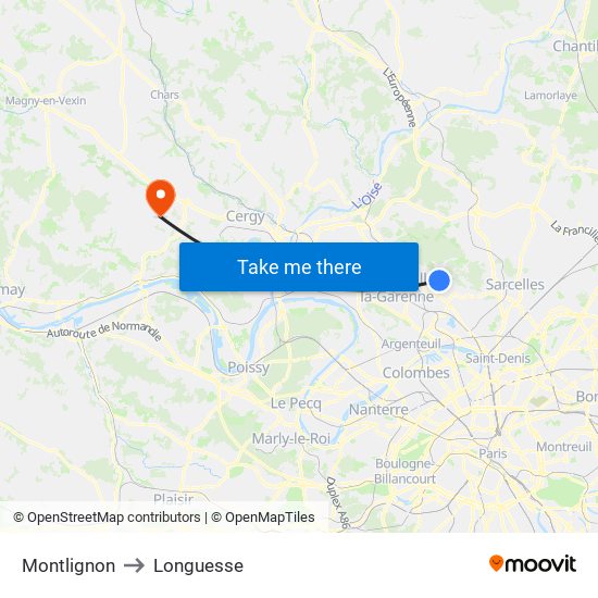 Montlignon to Longuesse map