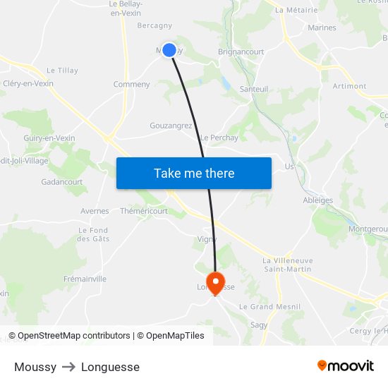 Moussy to Longuesse map