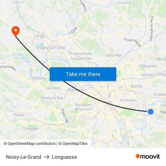 Noisy-Le-Grand to Longuesse map