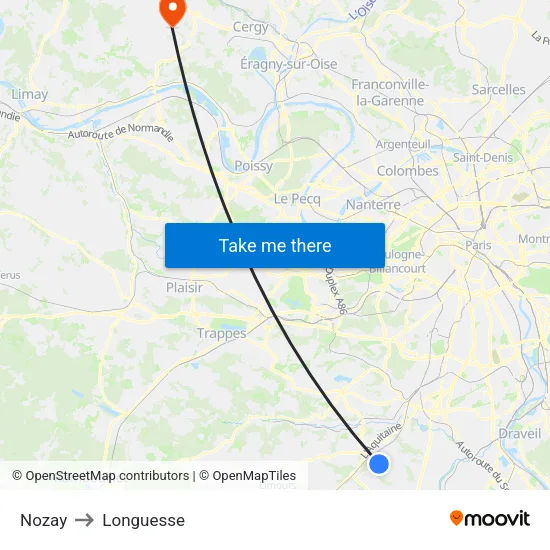 Nozay to Longuesse map