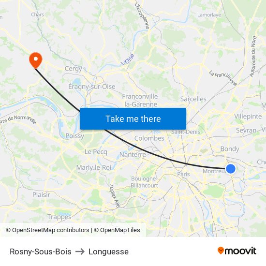 Rosny-Sous-Bois to Longuesse map