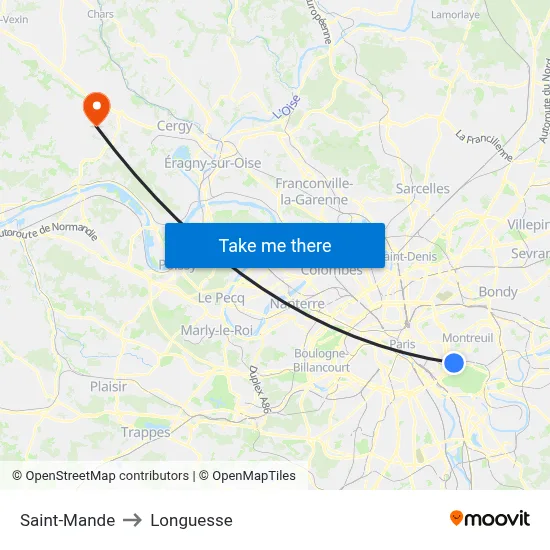 Saint-Mande to Longuesse map