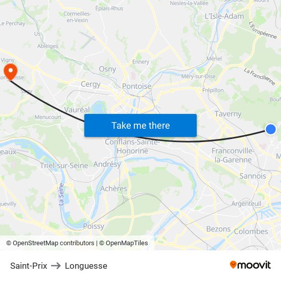 Saint-Prix to Longuesse map