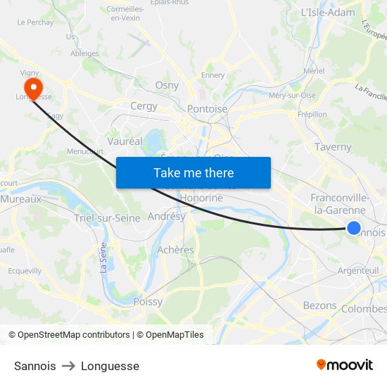 Sannois to Longuesse map