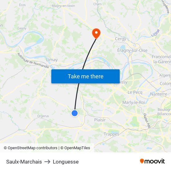 Saulx-Marchais to Longuesse map
