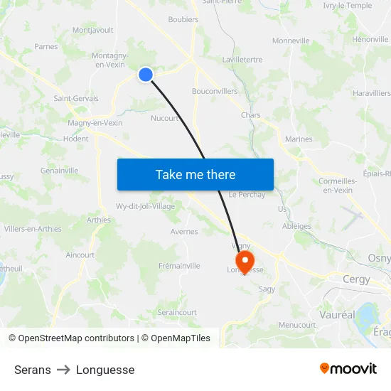 Serans to Longuesse map