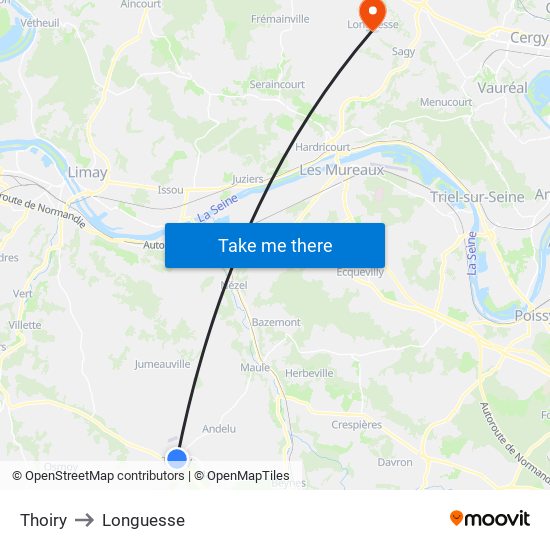 Thoiry to Longuesse map
