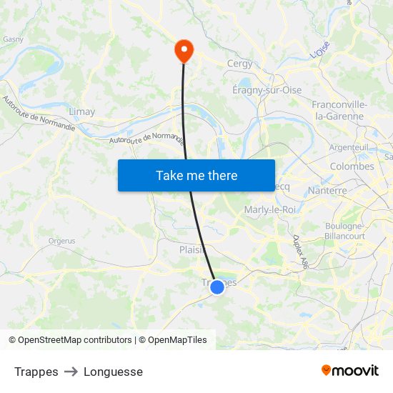 Trappes to Longuesse map