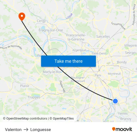 Valenton to Longuesse map