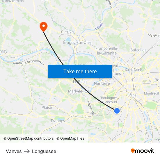 Vanves to Longuesse map