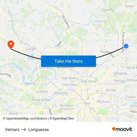 Vemars to Longuesse map