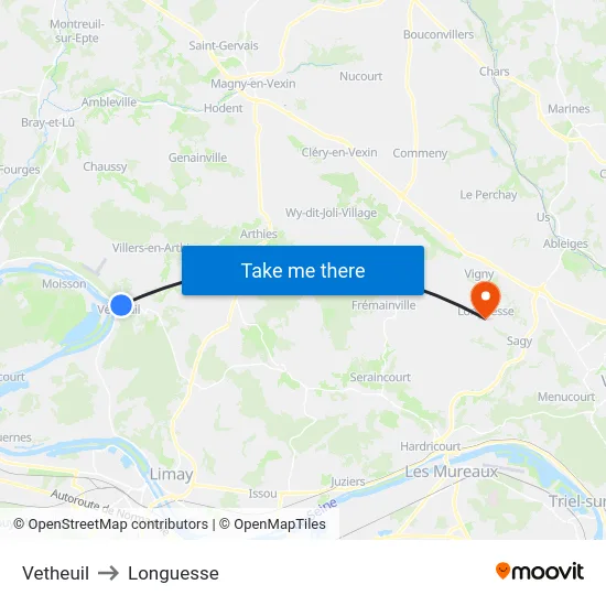 Vetheuil to Longuesse map