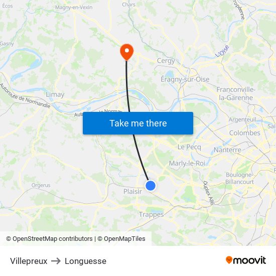 Villepreux to Longuesse map