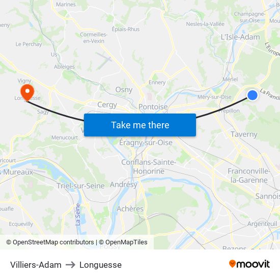 Villiers-Adam to Longuesse map