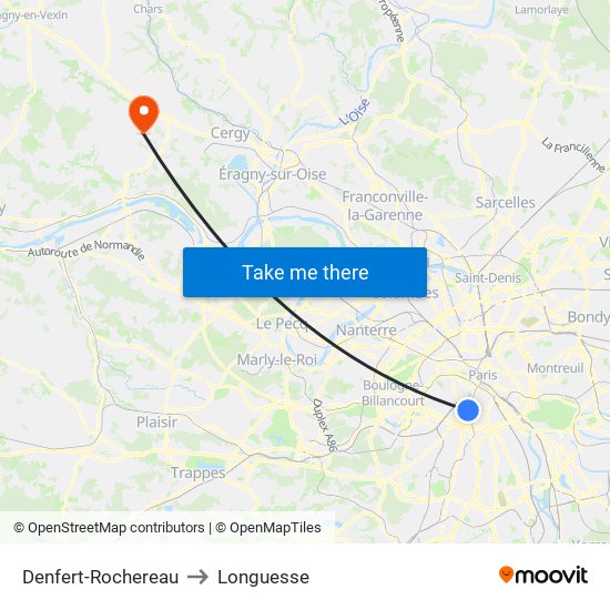 Denfert-Rochereau to Longuesse map