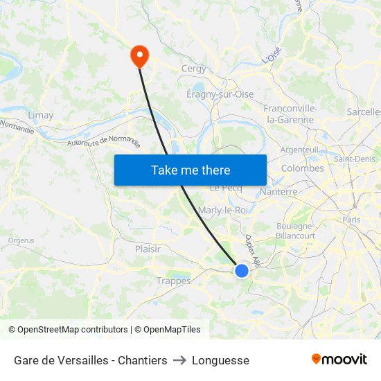 Gare de Versailles - Chantiers to Longuesse map