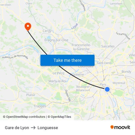Gare de Lyon to Longuesse map