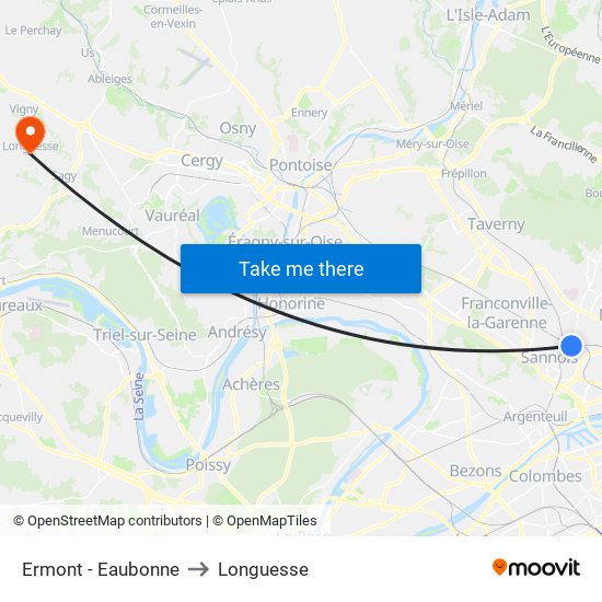 Ermont - Eaubonne to Longuesse map