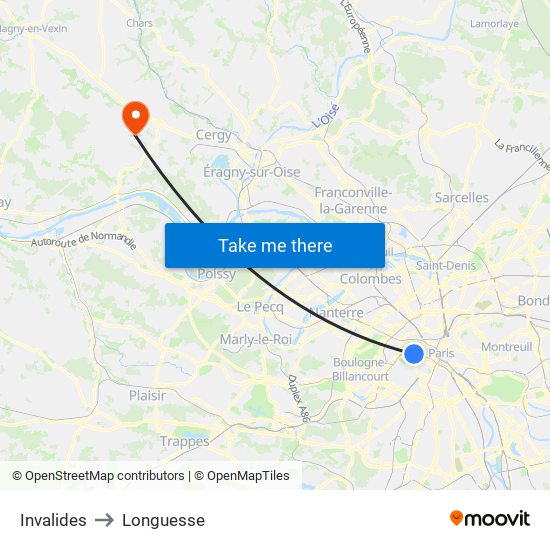 Invalides to Longuesse map