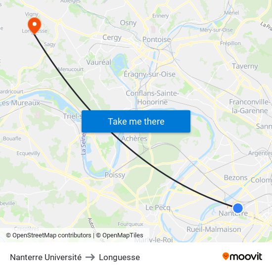 Nanterre Université to Longuesse map