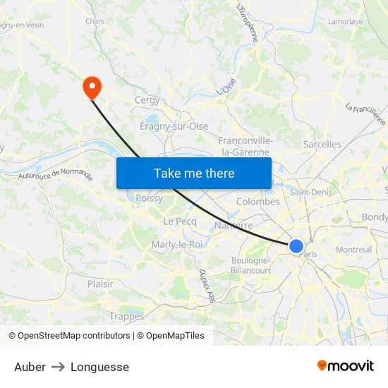 Auber to Longuesse map