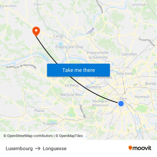 Luxembourg to Longuesse map