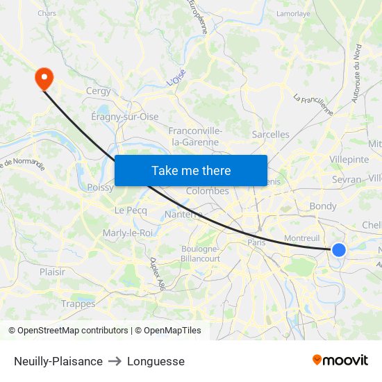 Neuilly-Plaisance to Longuesse map