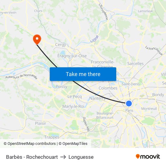 Barbès - Rochechouart to Longuesse map
