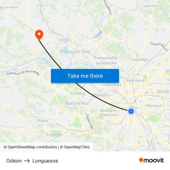 Odéon to Longuesse map