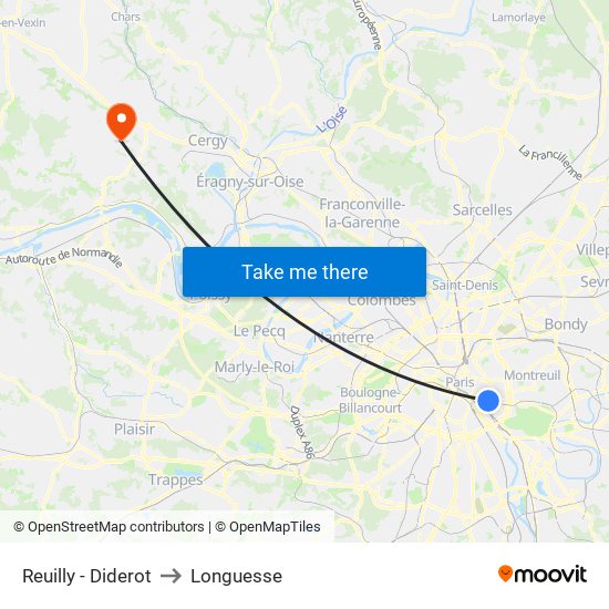 Reuilly - Diderot to Longuesse map