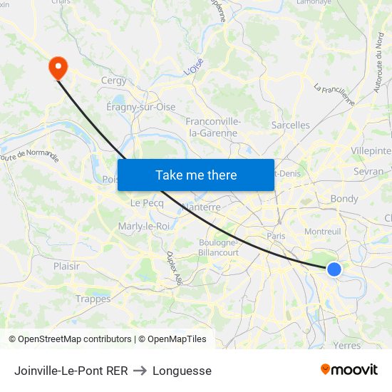 Joinville-Le-Pont RER to Longuesse map