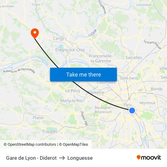 Gare de Lyon - Diderot to Longuesse map