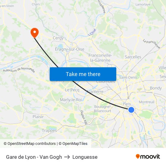Gare de Lyon - Van Gogh to Longuesse map