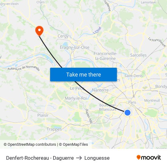 Denfert-Rochereau - Daguerre to Longuesse map