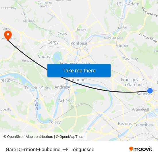 Gare D'Ermont-Eaubonne to Longuesse map
