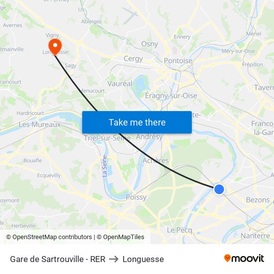 Gare de Sartrouville - RER to Longuesse map
