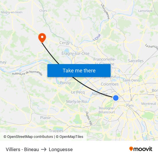Villiers - Bineau to Longuesse map