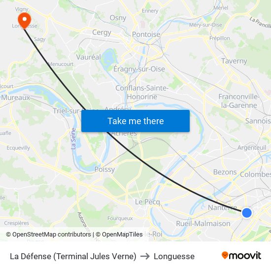 La Défense (Terminal Jules Verne) to Longuesse map