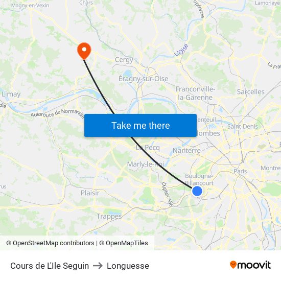 Cours de L'Ile Seguin to Longuesse map